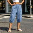thumbnail image 5 of Noric Women's High Waisted Casual Capri Pants Elastic Waist with Pockets Loose Fit Cropped Boho Beach Cuffed Trousers, 5 of 9