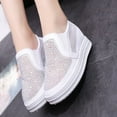 thumbnail image 5 of HaiMao Women's Rhinestone Slip On Sneakers Casual Comfort Platform Walking Shoes Glitter Bling Loafers White 8.5(41), 5 of 7