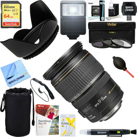 Canon (1242B002) EF-S 17-55mm F/2.8 IS USM Wide Angle Zoom Lens + 64GB Ultimate Filter & Flash Photography