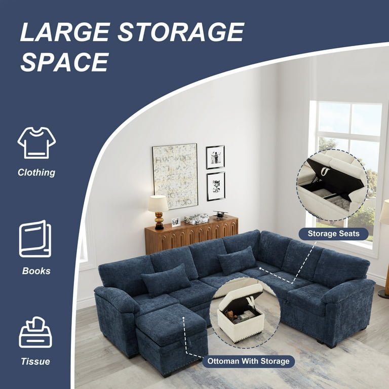 97“ L-Shaped Corner Sectional Sofa Couch with Seat and Storage