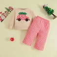 thumbnail image 2 of yocbz Newborn Christmas Outfit Girl Toddler Boys Christmas Outfits Santa/Truck Embroidery Long Sleeve Sweatshirts and Plaid Long Pants 2Pcs Clothes Set Red,Size for 12-18 Months, 2 of 4