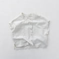thumbnail image 2 of FINALGANG Toddler Boy Clothes Boys Striped Shirts Stand Collar Sleeveless Tops Casual Summer Shirt For Little Kids Button Down Shirts School Wear 9-12 Months, 2 of 4