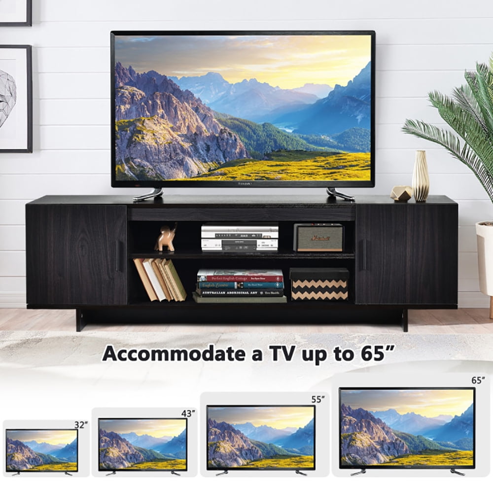 Finihen TV Stand, TV Cabinet, Modern Wood Universal TV Stand for TV up to 65 Inch with 2 Storage Cabinets, Media Entertainment Center with Storage, for Living Room, Bedroom, Black