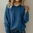 thumbnail image 5 of Knit Sweater Hoodie for Women Long Sleeve Casual Loose Drawstring Hooded Sweatshirt Plain Pullover Tops (M, Dark Blue), 5 of 5