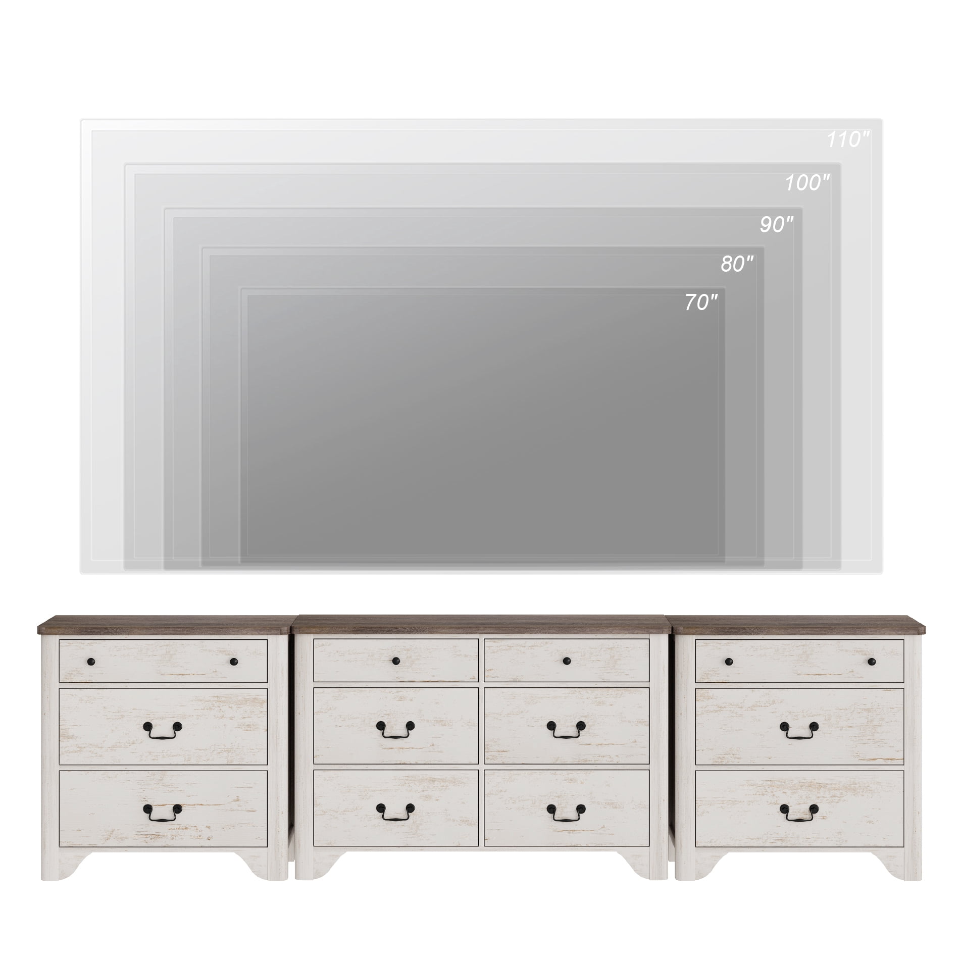 Farmhouse TV Stand For Tvs Up To 110", 3-In-1 TV Stands With 12 Drawers, Entertainment Center TV Console Storage Cabinets For Living Room Bedroom