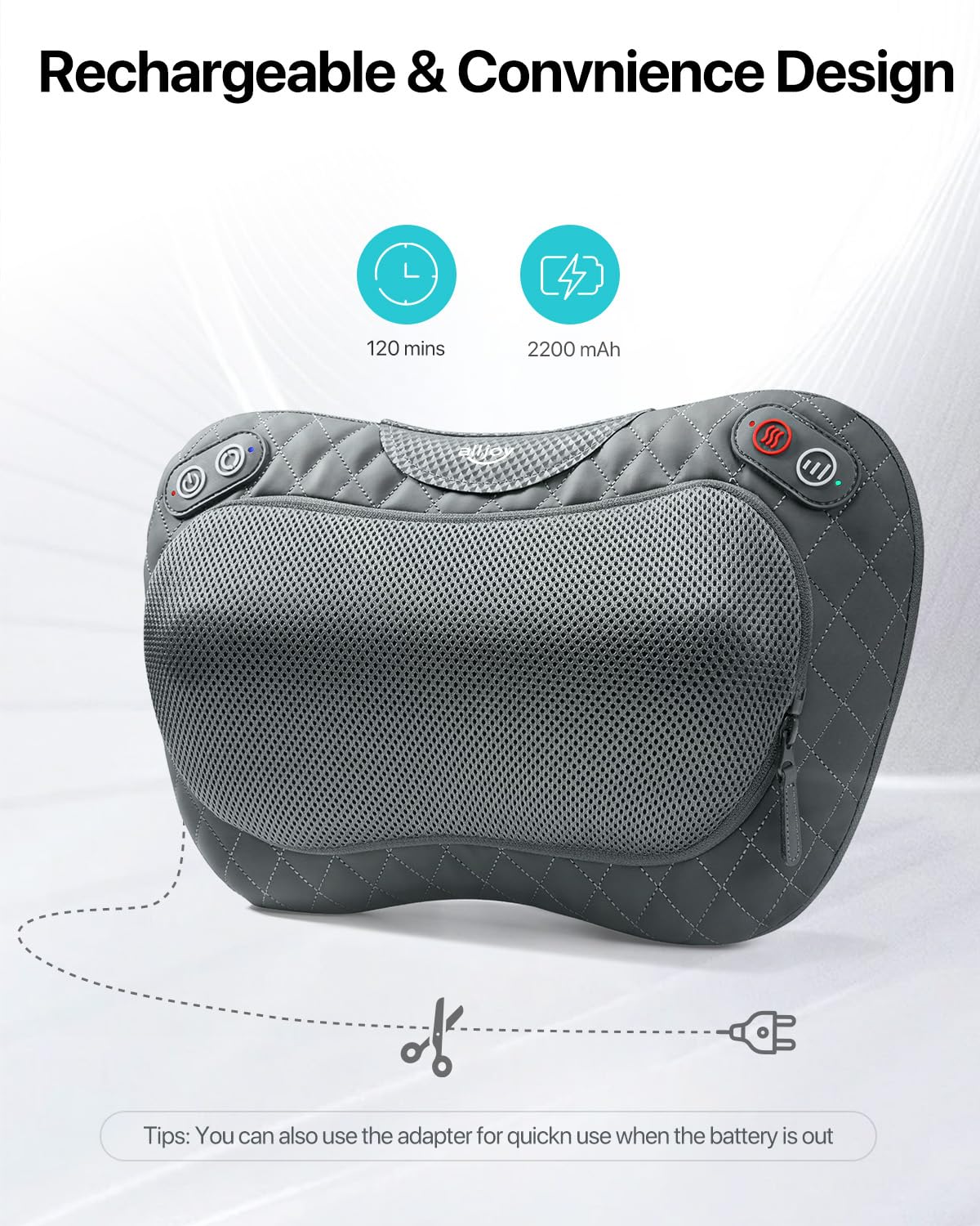 Alljoy Cordless Shiatsu Neck And Back Massager With Soothing Heat Massage Pillow For Muscle