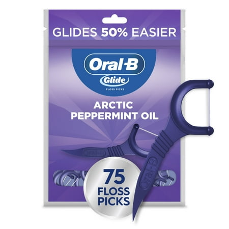 Oral-B Glide Peppermint Dental Floss Picks with Arctic Peppermint Oil Flavor, 75 Picks