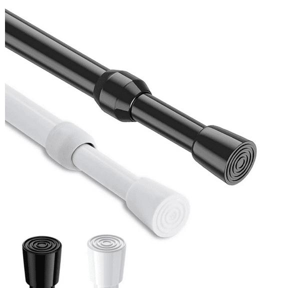 2 Pack Spring Tension Curtain Rod 16-28 inch,Adjustable Spring Rod Extendable Tension Rod for Kitchen, Bathroom, Window, Bookshelf, Closet(Black and White)