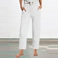 thumbnail image 2 of QATAINLAV Capris for Women Casual Comfy Linen Pants Drawstring Elastic Waist Cropped Trouser with Pockets Fashion Beach Clothes White XXL Gifts for Girls, 2 of 7