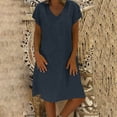 thumbnail image 2 of ASFGIMUJ Women Fashion Solid Casual Loose And Cool V Neck Short Sleeve Long Dress, 2 of 5