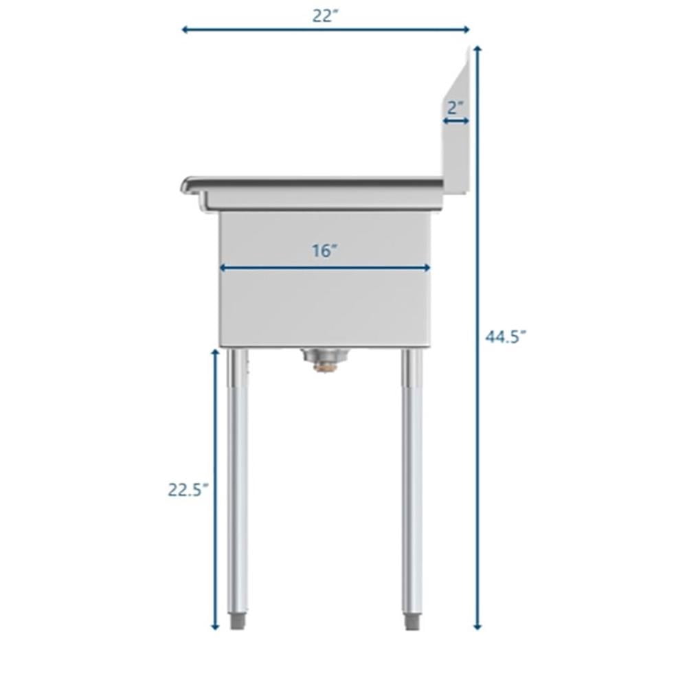 Pemberly Row Silver 12x16x10 Left NSF Stainless Steel Kitchen Prep/Utility Sink