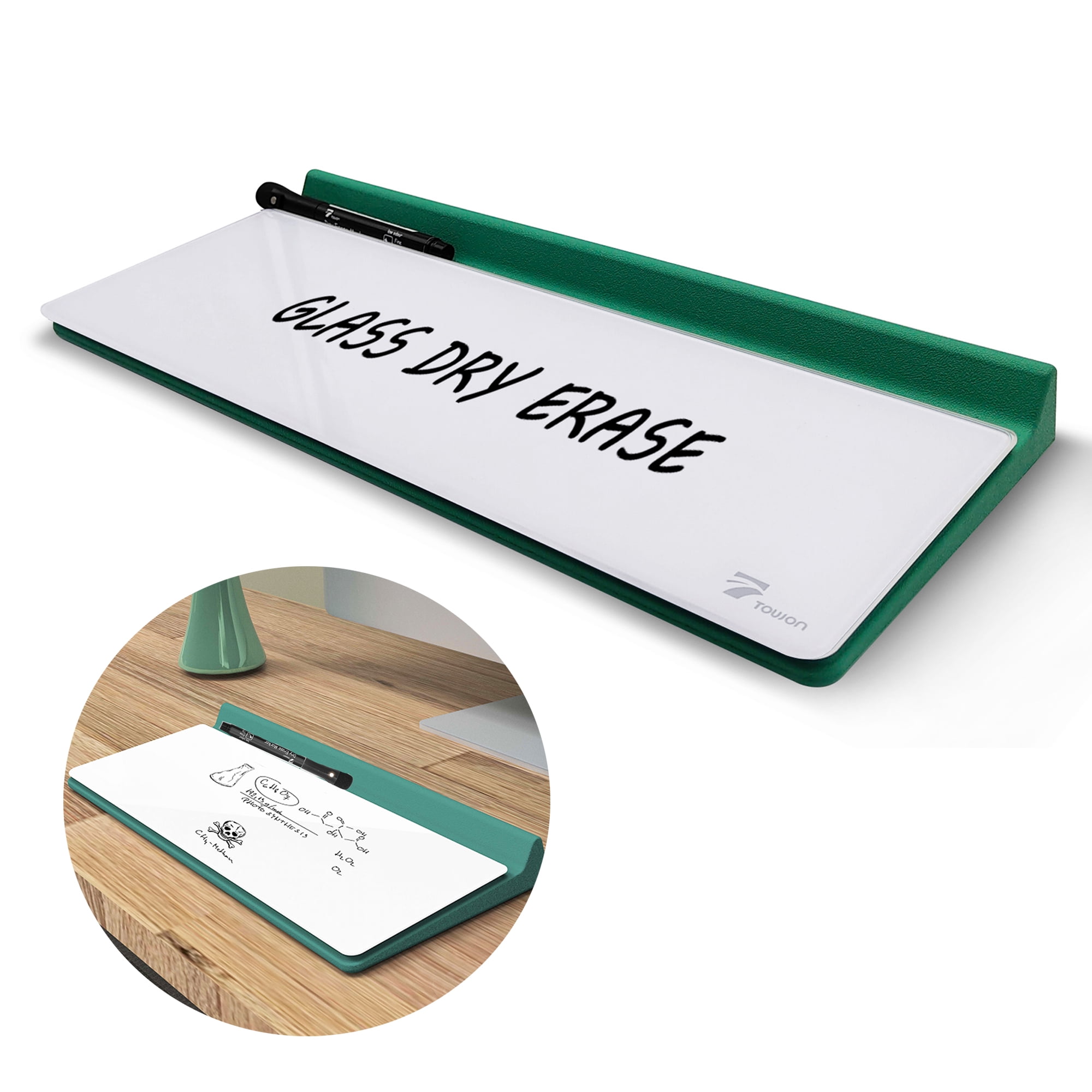 TOWON Desk Dry Erase Board w/ 1 Marker, Rubber Stand Small