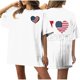 thumbnail image 1 of Camiseta de Cuello Redondo Impresa Delantera Y Trasera Del Día de la Independencia de las Mujeres, Tops Cortos Casuales para las Mujeres, 1 of 5