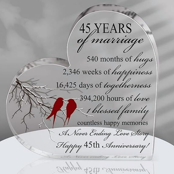 45th Years of Marriage Gift Wedding Anniversary Heart Marriage Keepsake Decoration Gift for Couple Parent Women Mom Husband Wife