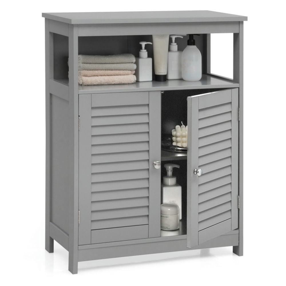 Finihen Storage Cabinet, Bathroom Floor Cabinet, Wood Freestanding Bathroom Storage Cabinet with Double Shutter Door, for Bathroom, Living Room, Bedroom, Kitchen, Gray