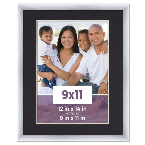 9x11 Frame Silver With Black Picture Mat For 9x11 Photo - Silver 12x14 Frame To Display Print or