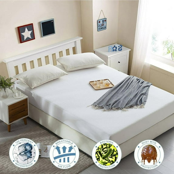 SPRING PARK Waterproof Washable Fitted Bed Mattress Protector Cover Cotton Antibacterial