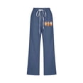 thumbnail image 3 of ICHUANYI Clearance Women Cotton Linen Casual Pants Straight Leg Drawstring Elastic Waist Loose Comfy Trousers With Pockets(Navy, XXL) ICHUANYI WER2023081513899, 3 of 3