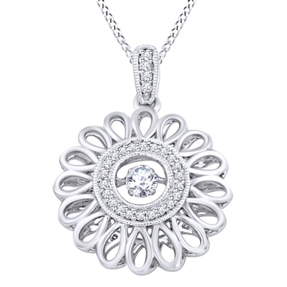 AFFY 14K White Gold Over Sterling Silver Fashion Pendant Necklace With 0.15 CT Round Cut White Natural Diamond