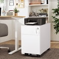 thumbnail image 2 of CLEARANCE! 2 Drawer Mobile File Cabinet with Lock Metal Filing Cabinet for Legal/Letter/A4/F4 Size, Fully Assembled Include Wheels, Home/Office Design，White, 2 of 6