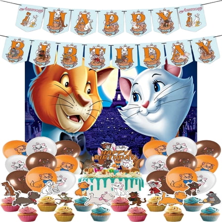 The Aristocats Party Supplies, Birthday Party Decorations Set Include Banner, Backdrop, Balloons, Cake Cupcake Toppers, for Boys Girls The Aristocats Theme Party