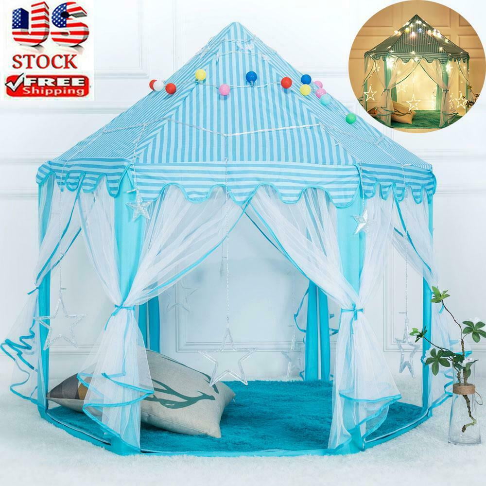 Play Tent Blue Princess Cute Castle Playhouse Indoor Outdoor Kid Children Toy 