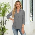 thumbnail image 4 of OIOLOYJM Golf Shirts for Women V Neck 3/4 Sleeve Geometric Print Polo Shirts Spring Lapel Collar Loose Fit Sports T Shirts Work Casual Outfits Gray M, 4 of 7