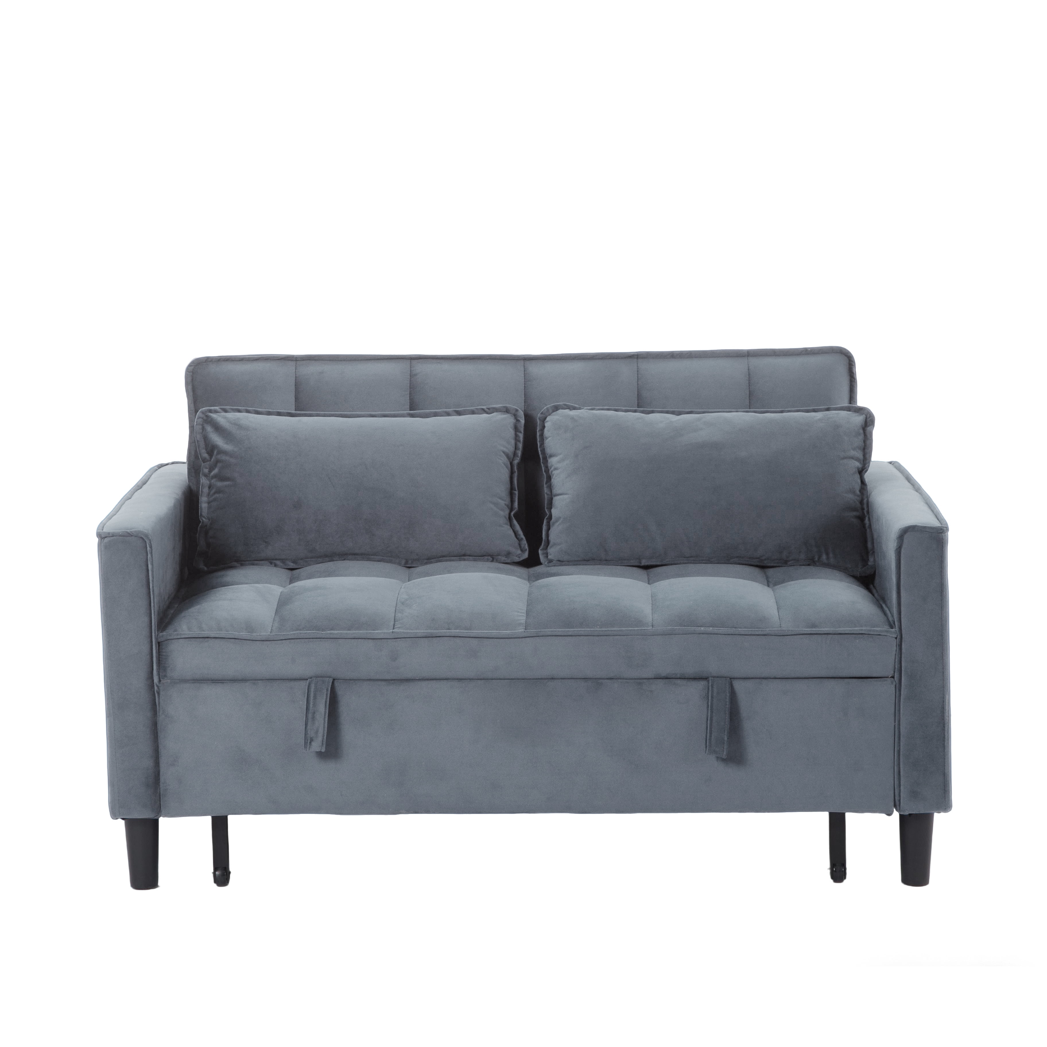 Gewnee 53.94”Convertible Sofa Bed,Pull-Out Sleeper Loveseat with 3 Angle Reclining & Storage Pocket,Futon Sofa for Small Space & Guest Room.Dark Grey