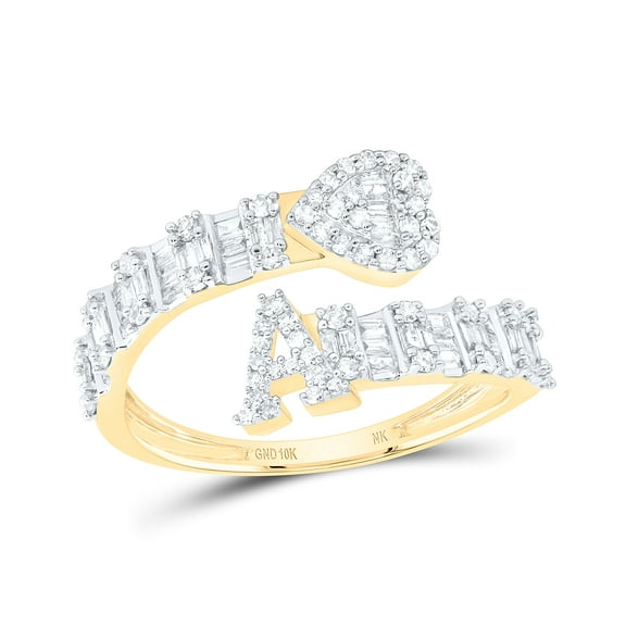 10kt Yellow Gold 1/2 Cttw Natural Diamond Fashion Initial "A" Ladies Heart Cuff Wedding Engagement Anniversary Ring, Women Size: 5-9