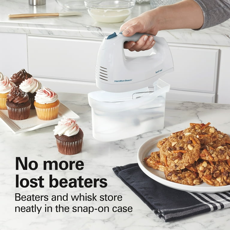 Hamilton Beach 6 Speed Electric Hand Mixer with Whisk, Traditional Beaters, Snap-On Case, 250 Watts, White, 62682 Hamilton Beach 6 Speed Electric Hand Mixer with Whisk, Traditional Beaters, Snap-On Case, 250 Watts, White, 62682