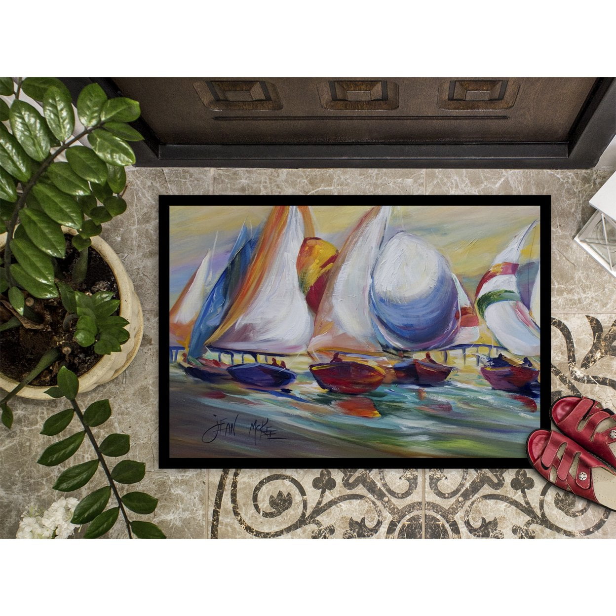 Carolines Treasures JMK1040JMAT Sailboat Race in Dauphin Island Door Mat Indoor Rug or Outdoor Welcome Mat 24x36 Doormat