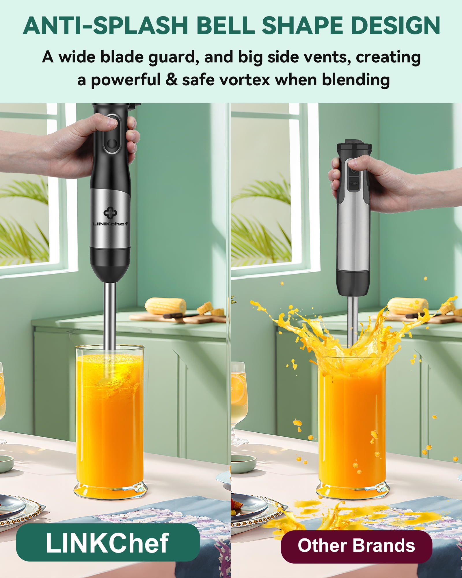 Immersion Blender, LINKChef 20-Speed 7-in-1 Hand Blender with Storage Bracket, Stick Blender with 304 Stainless Steel Blades, 600ml Beaker (Black)