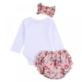 thumbnail image 3 of Uccdo 3Pcs Infant Newborn Baby Girls Outfits Romper Shorts Set Ruffle Bodysuit + Floral Shorts + Headband for Baby Girl 0-24 Months, 3 of 8