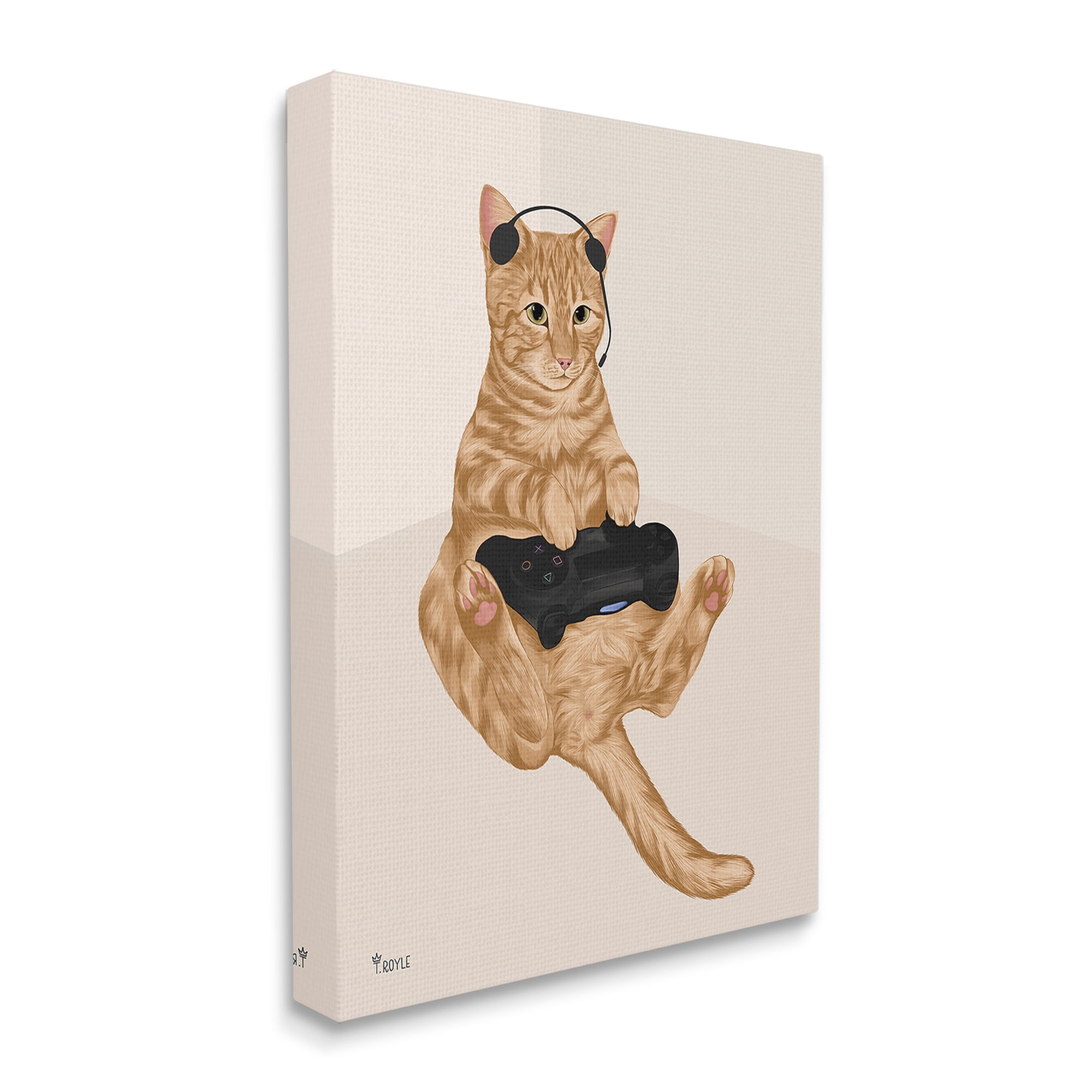 Stupell Industries Gamer Tabby Cat Animals & Insects Painting Gallery Wrapped Canvas Art Print Wall Art, 36 x 48