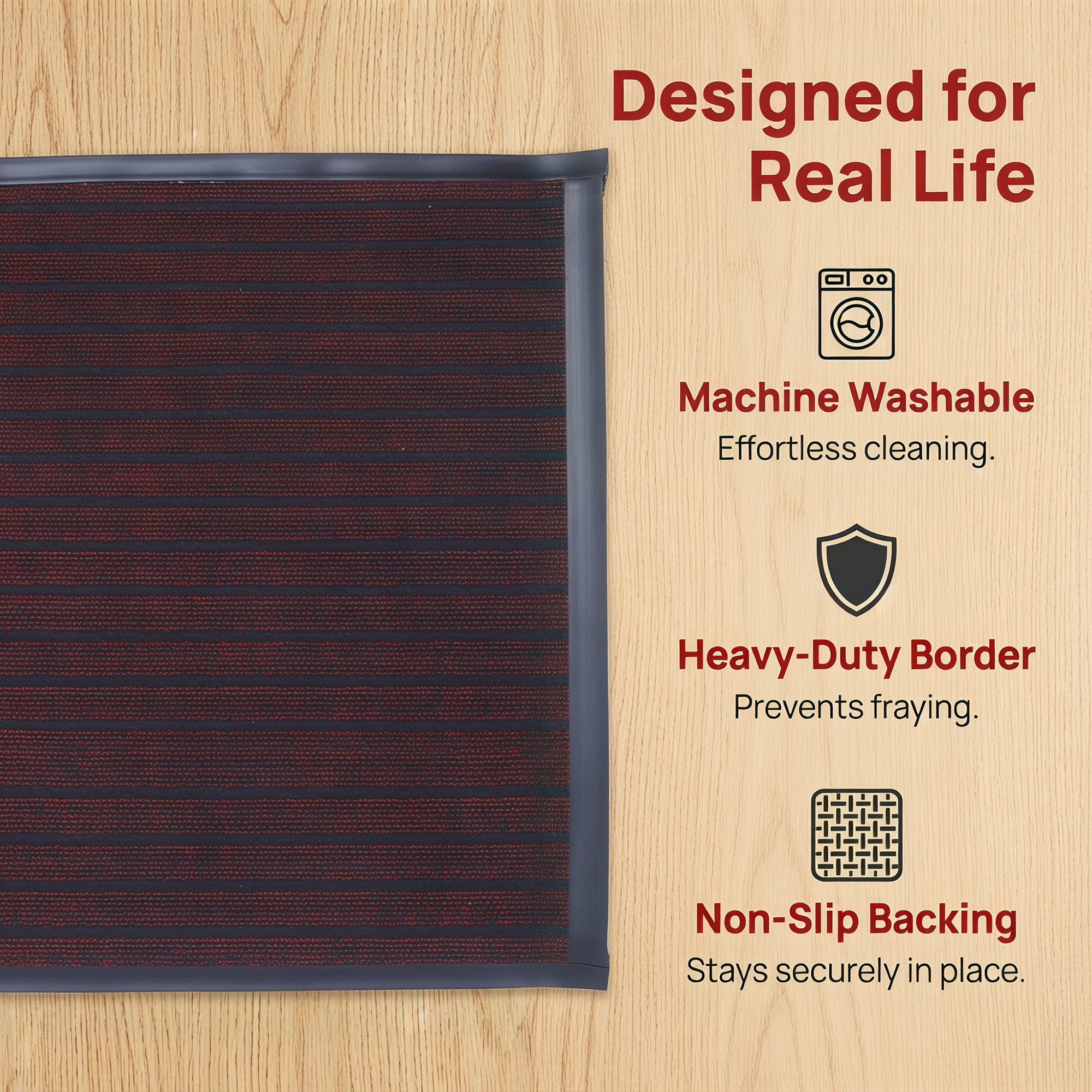 Unique Bargains Waterproof Non-Slip Ribbed Scraper Welcome Front Door Mat Red 32" x 20"