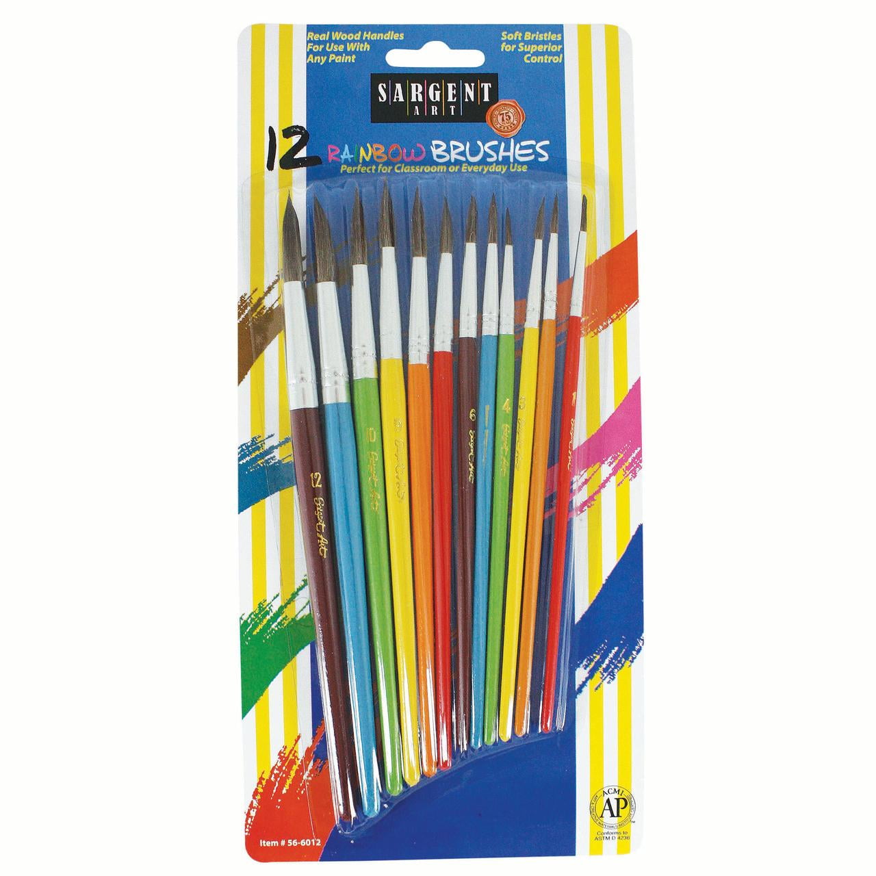 Sargent Art® "Rainbow" Paint Brush Set 12 per set, 6 sets