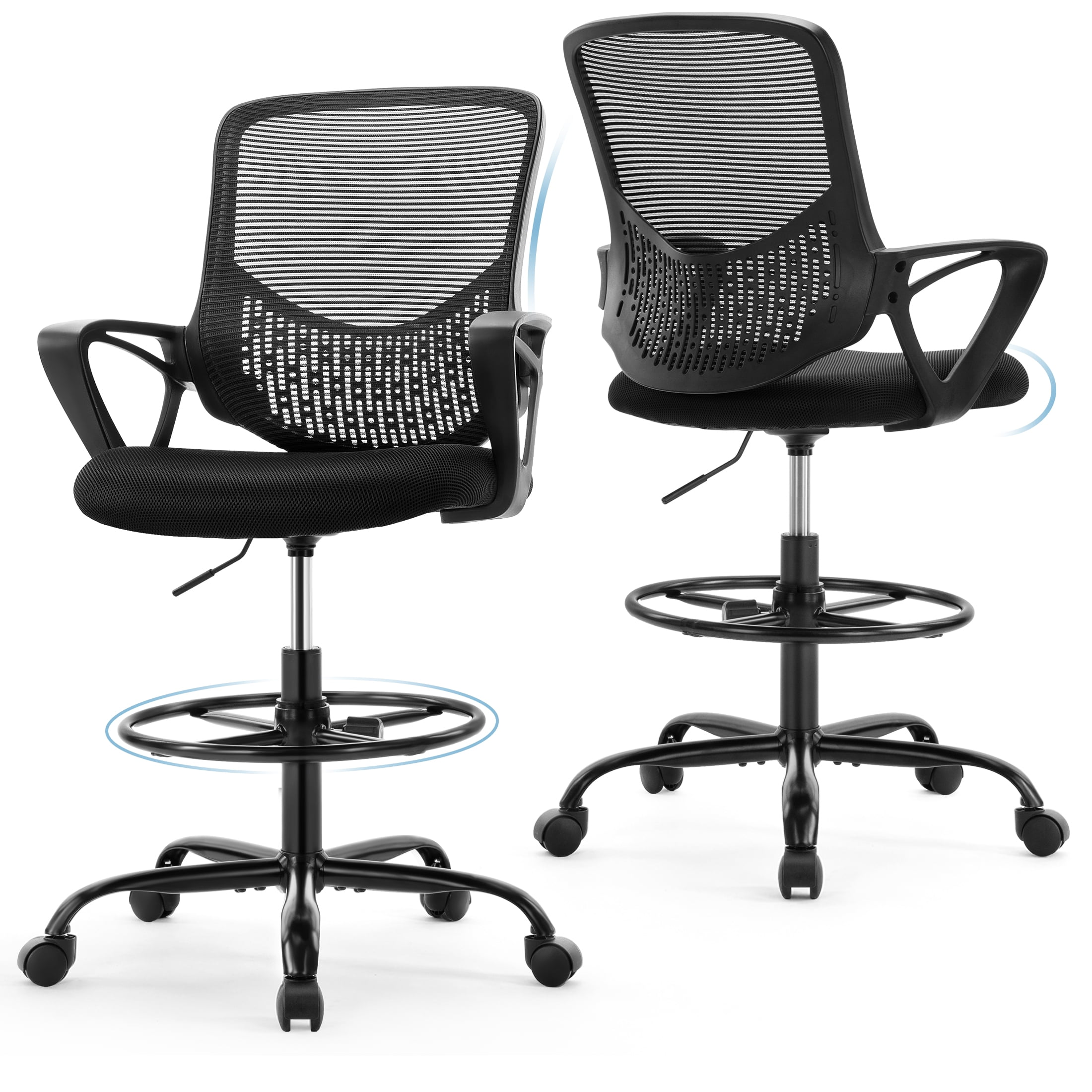 Yoyomax Drafting Chair, Home Office Mesh Standing Desk Chair, Tall Office Chair with Foot Ring 