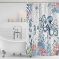 thumbnail image 2 of Octopus Coastal Shower Curtain Set - Long 72" x 84" Washable Bathtub Curtain with 12 Hooks, Beach Nautical Ocean Coral Seahorse Vintage Waterproof Fabric Shower Curtains for Bathroom/Bathtub Décor, 2 of 6