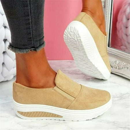 

Women s Thick Platform Heeled Shoes PU Suede Loafers Casual Cushioning Slip on Shoes for Daily Solid Color 35-43