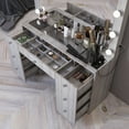 thumbnail image 3 of Ember Interiors Ibbie Modern Greige Makeup Vanity with Glass Top and Lighted Mirror, 3 of 10