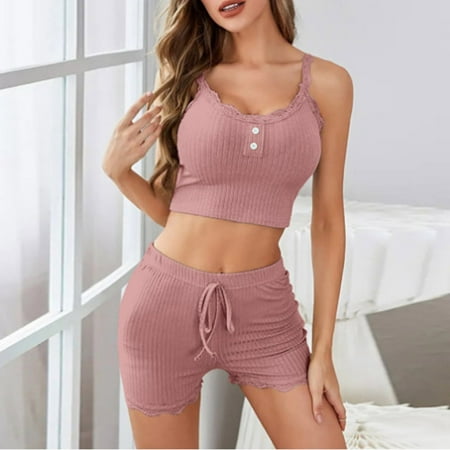 Trending Lingerie Women Cute Heart Print Satin Belted Robe Camisole Shorts Pajamas Soft and S^ex_y for Relaxing at Home Xmas Apparel|Nylon Spandex Pink Sopatenor