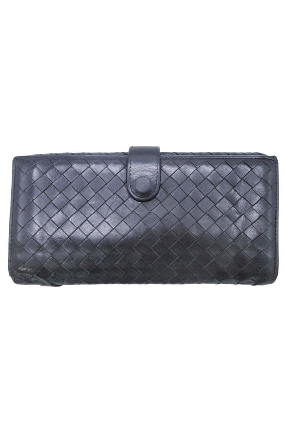 Pre-Owned BOTTEGA VENETA Intrecciato Long Wallet with Coin Purse 134075 Black for Men and Women
