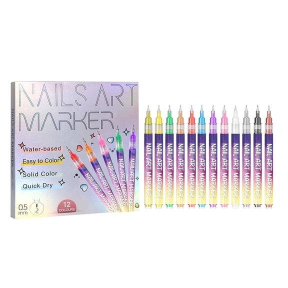 Alvantor Nail Art Pens Set 12 Colors 0.5mm Fine Tip Easy DIY Painting Quick Dry Long-Lasting