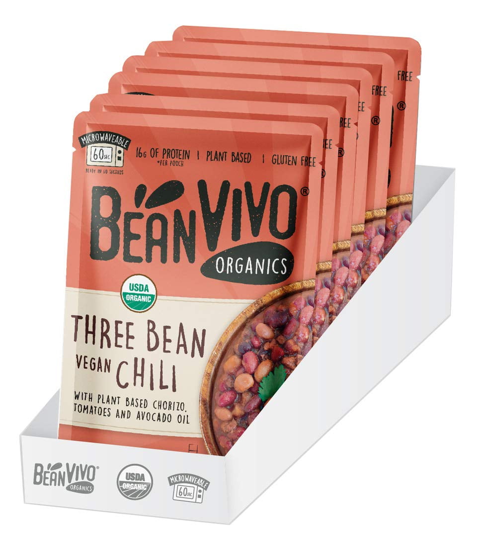 (6 Pack) Bean Vivo Organics Three Bean Vegan Chili, 10 oz Pouch