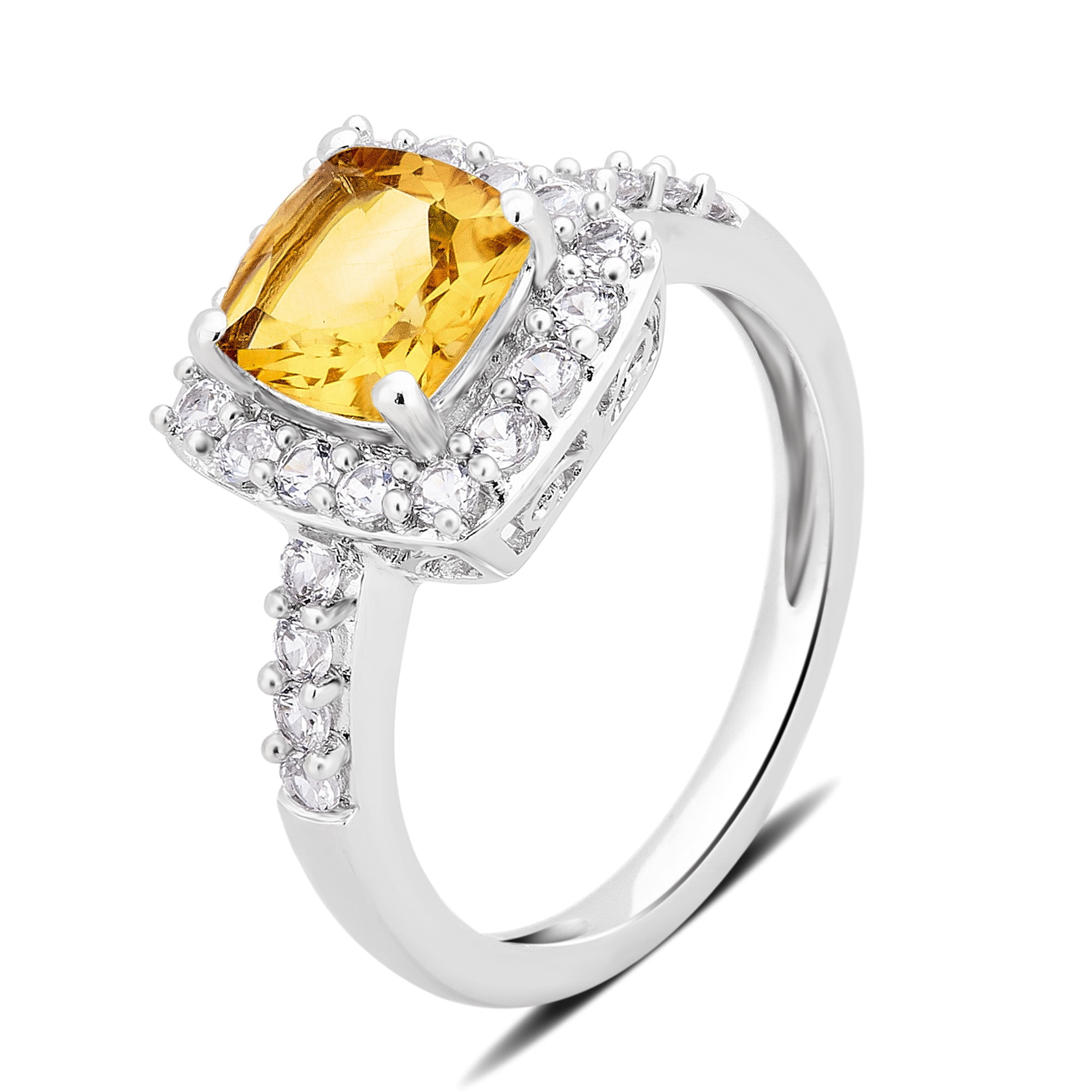 Created Citrine and White Sapphire Sterling Silver Halo Engagement Ring