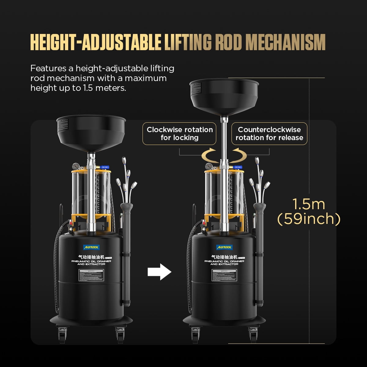 AUTOOL OD720 Pneumatic Oil Drainer & Extractor Vacuum Oil Pumping Machine Waste Oil Drain Tank 10L Large Capacity Portable Oil Drain Container W/ 4 Wheels for Waste Oil Recycling