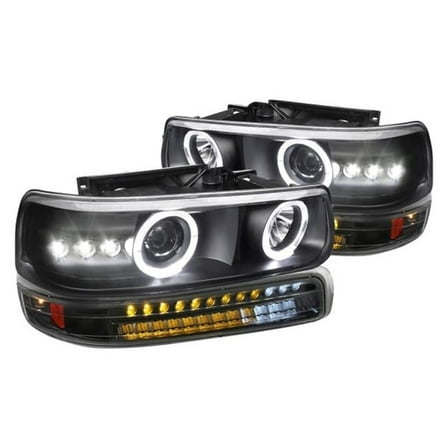 2LBLSIV99J Projector Headlights & LED Bumper Lamps for 1999-2002 Chevy Silverado, Black