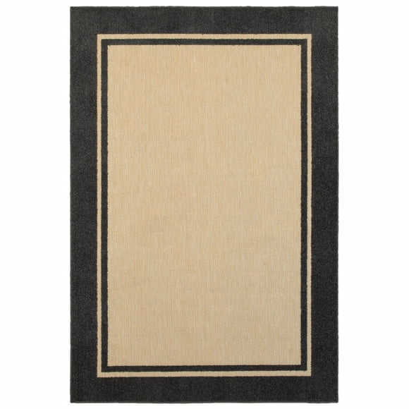 homeroots outdoor 384338 5' x 8' Sand and Black Border Indoor Outdoor Area Rug