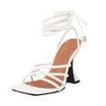 thumbnail image 4 of Mepaouo Womens Lace up Heels Square Open Toe Strappy Straps Ankle Wrap Stiletto High Heel Sandals(White,6.5), 4 of 5