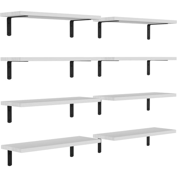 Floating Shelves, 8 Sets Wall Shelves, Wooden Floating Shelves for Bedroom Wall Décor, Wall Mounted Floating Bathroom Shelf for Storage, Floating Book Shelf Living Room – White, HM02